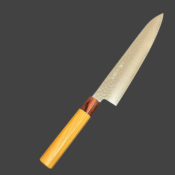 GOKADEN DAMASCUS HAMMERED FINISH  33 LAYER CHEF'S KNIFE KEYAKI  HANDLE
