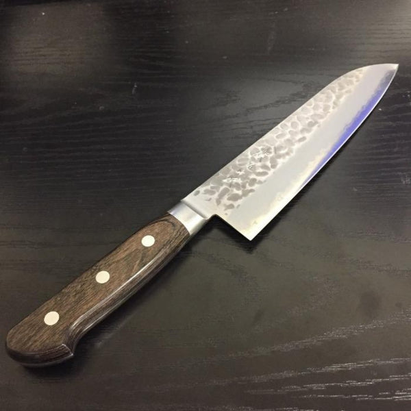 GOKADEN HAMMERED FINISH SUPER BLUE STEEL SANTOKU KNIFE 7"