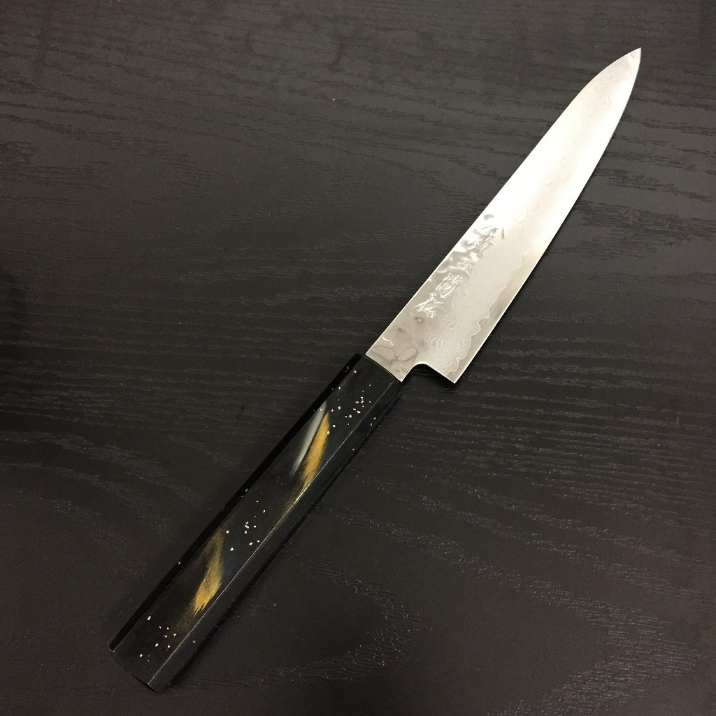GOKADEN STAINLESS VG-10 PETTY KNIFE - OAK WOOD HANDLE URUSHI LACQUER COATING-BLACK