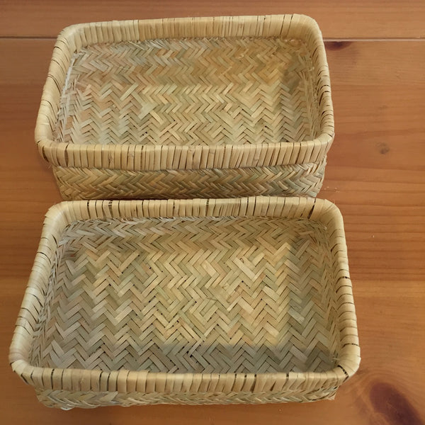 HAND WOVEN RECTANGLE SHAPE BAMBOO BASKET