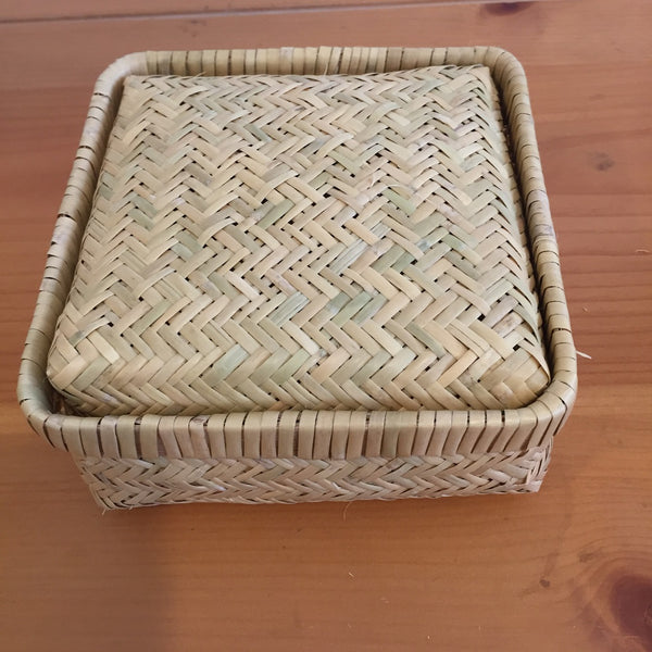 SQUARE HAND WOVEN BAMBOO BASKET