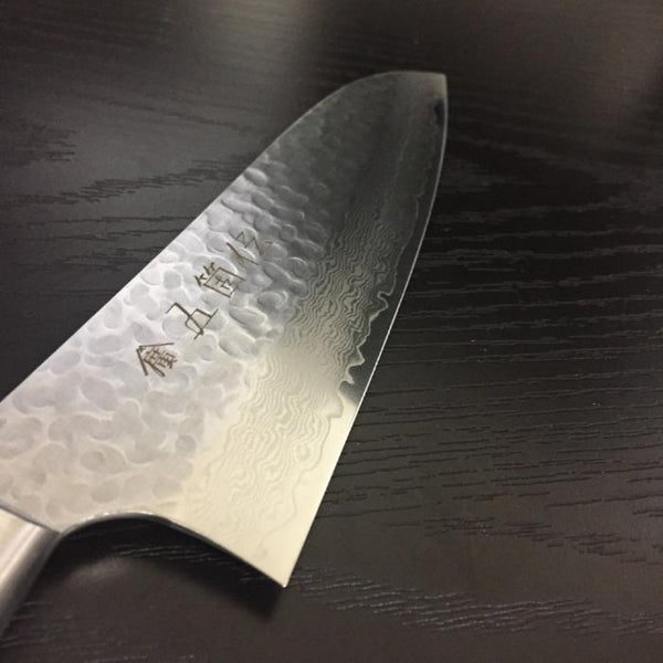 GOKADEN 33 LAYER DAMASCUS Hammer Eyes SANTOKU Stainless Knife 18cm/7"-VG10