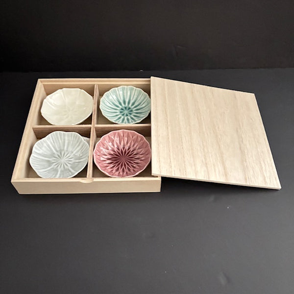 Colorful Small Plate Set /  Side Dishes, Small Plates, Set of 4, Wooden Box Included