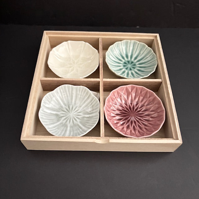 Colorful Small Plate Set /  Side Dishes, Small Plates, Set of 4, Wooden Box Included