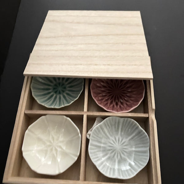 Colorful Small Plate Set /  Side Dishes, Small Plates, Set of 4, Wooden Box Included