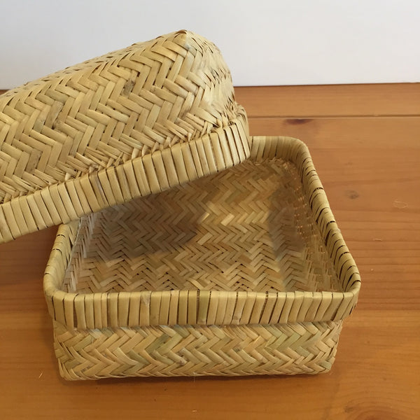 SQUARE HAND WOVEN BAMBOO BASKET