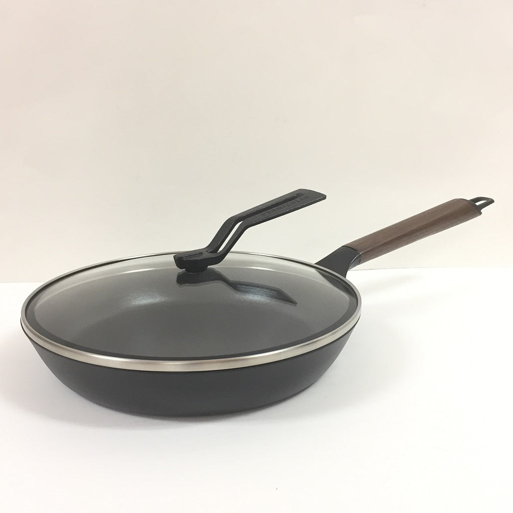 VERMICULAR ENAMEL COATED CAST IRON FRYING PAN 10.2"/26cm with GLASS LID